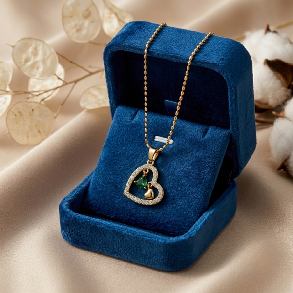 Emerald Heart Duo Necklace – Anti Tarnish Gold