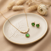 Emerald Green Glow Pendant & Stud Set – Gold Tone Anti Tarnish