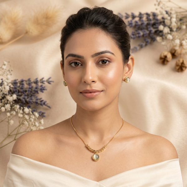 Ivory Glow Pendant & Stud Set – Gold Tone Anti Tarnish