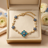 Blue Sapphire Bloom Floral Bracelet – Anti Tarnish Gold