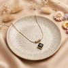 Noir Edge Pendant Necklace – Black Stone Gold Tone Anti Tarnish Necklace