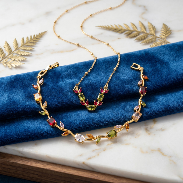 Rainbow Tulip Bloom Jewellery Combo – Anti Tarnish Necklace & Bracelet Set