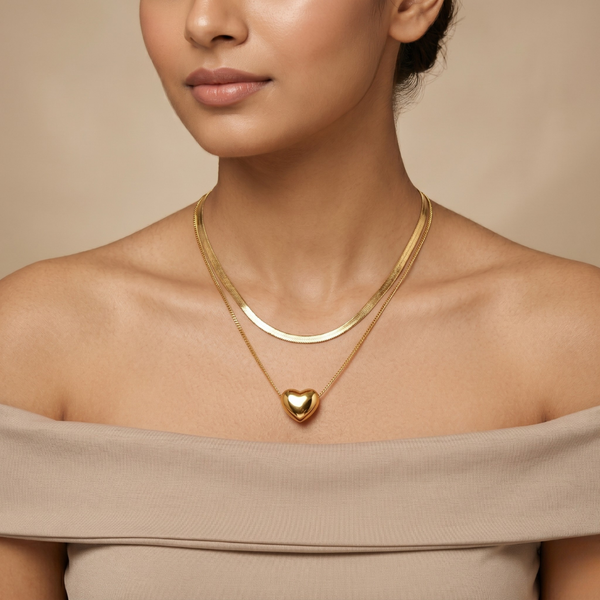 Golden Heart Layered Necklace Set – Anti Tarnish Gold