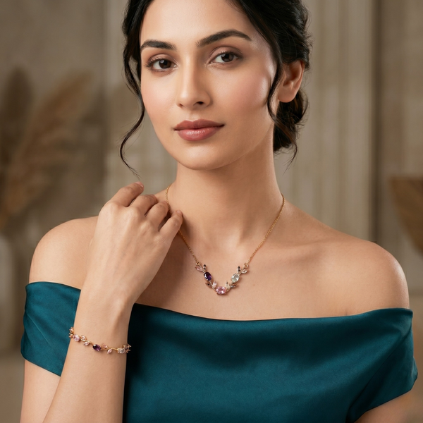 Tulip Royale Multi-Stone Necklace & Bracelet Set – Anti Tarnish Gold