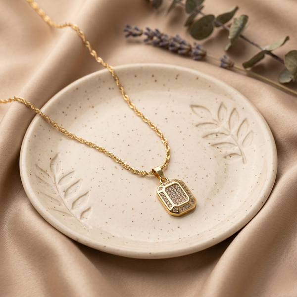 Aurex Geometric Crystal Pendant Necklace – Anti Tarnish Gold Statement Necklace