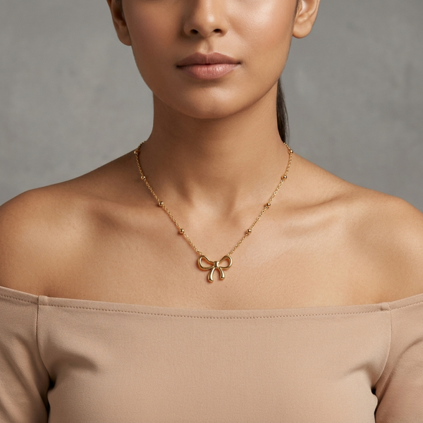 Golden Bow Charm Necklace – Anti Tarnish Gold