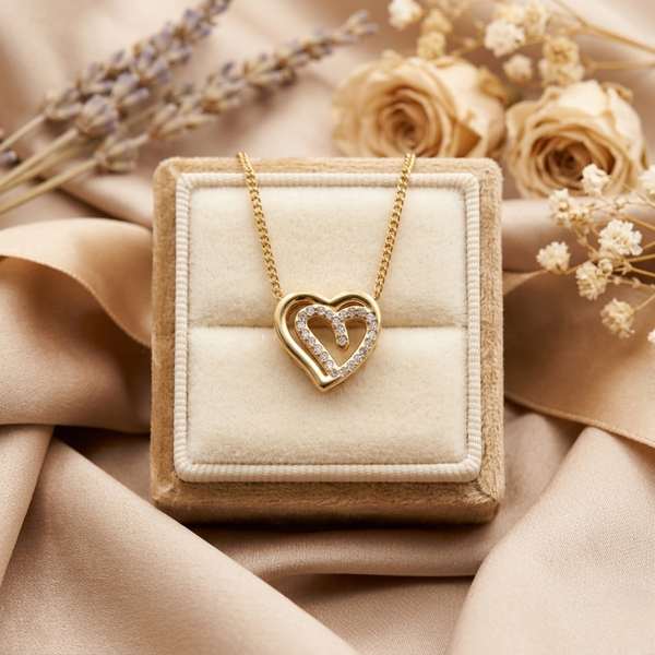 Twin Heart Crystal Pendant Necklace – Anti Tarnish Gold