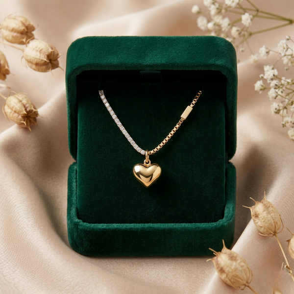 Veloura Dual Chain Heart Pendant Necklace – Anti Tarnish Gold