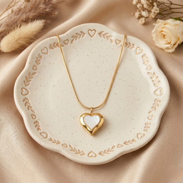 Amora Heart Pearl Pendant Necklace – Anti Tarnish Gold