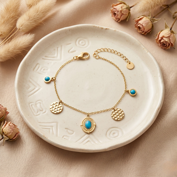 Turquoise Charm Bracelet – Gold Tone Anti Tarnish Bracelet