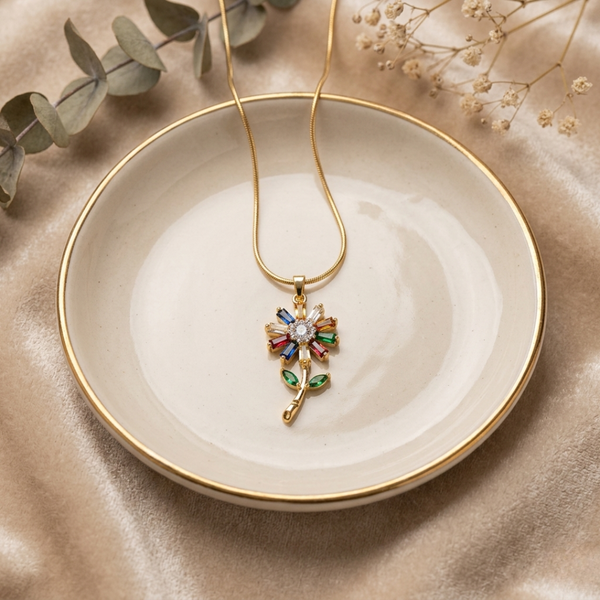 Aurora Rainbow Blossom Necklace – Anti Tarnish Gold