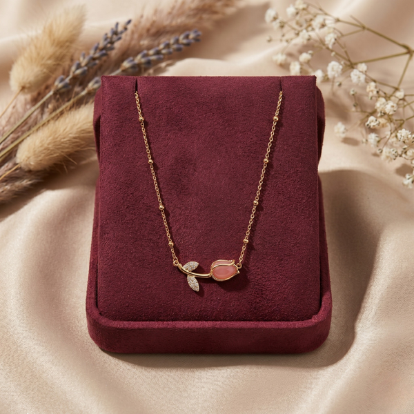 Pink Tulip Pendant Necklace – Anti Tarnish Gold