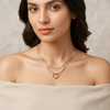 Layered Heart Double Chain Necklace – Gold Tone Anti Tarnish Necklace
