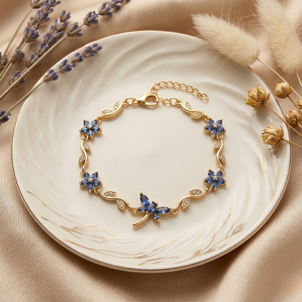 Celeste Blue Floral Bracelet – Anti Tarnish Gold Crystal Bracelet