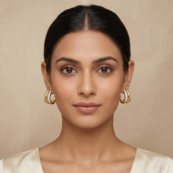 Gold Double Hoop Stud Earrings for Women – Anti-Tarnish Gold