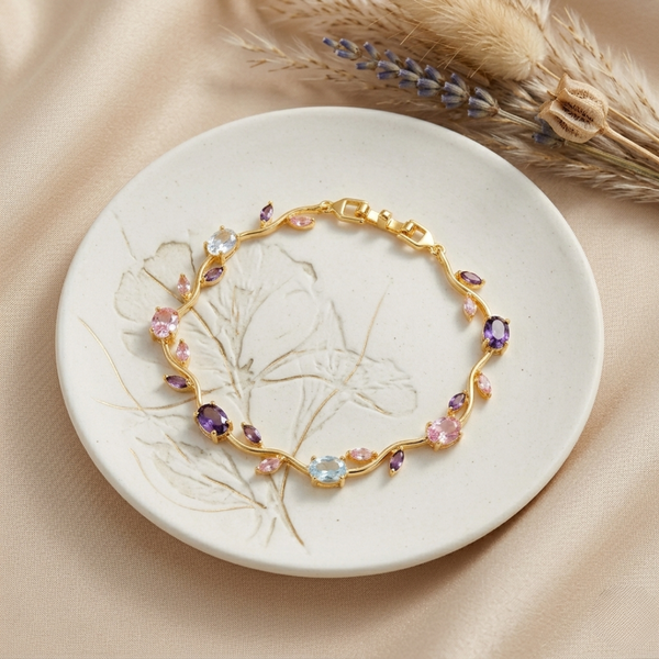 Tulip Royale Multi-Stone Bracelet – Anti Tarnish Gold Floral Bracelet