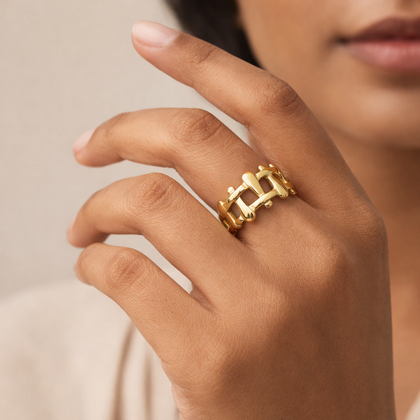 Link Crown Ring – Gold Tone Anti Tarnish Adjustable Ring