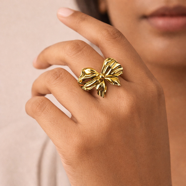 Noeud Bow Ring – Gold Tone Anti Tarnish Adjustable Ring