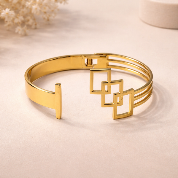 Cadre Bangle – Gold Tone Anti Tarnish Cuff Bracelet