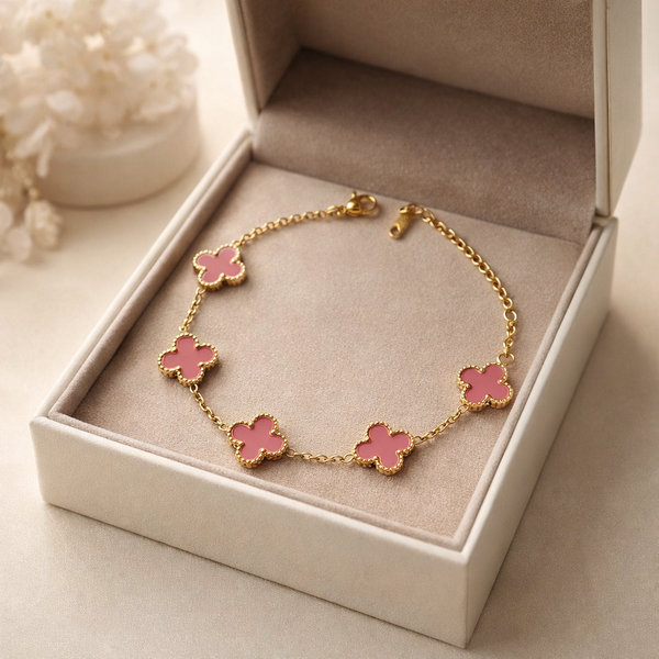 Blush Clover Pink Bracelet – Anti Tarnish Gold Floral Charm Bracelet