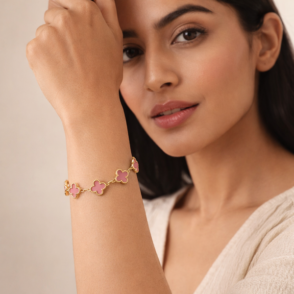 Blush Clover Pink Bracelet – Anti Tarnish Gold Floral Charm Bracelet