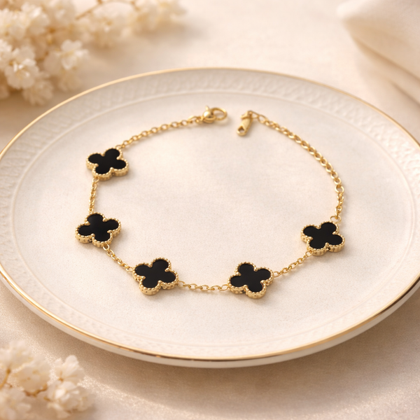 Noir Clover Black Bracelet – Anti Tarnish Gold Charm Bracelet