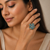 Aurelia Blue Flower Bloom Statement Ring – Anti Tarnish Gold Adjustable Ring