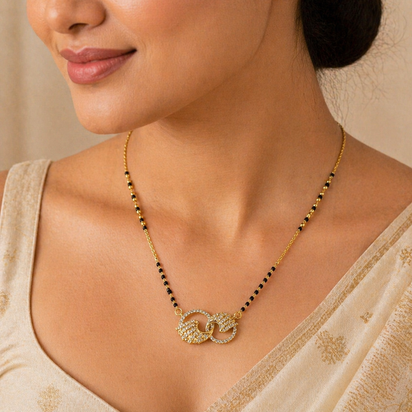 Aelira Twin Glow Mangalsutra Necklace – Anti Tarnish Gold