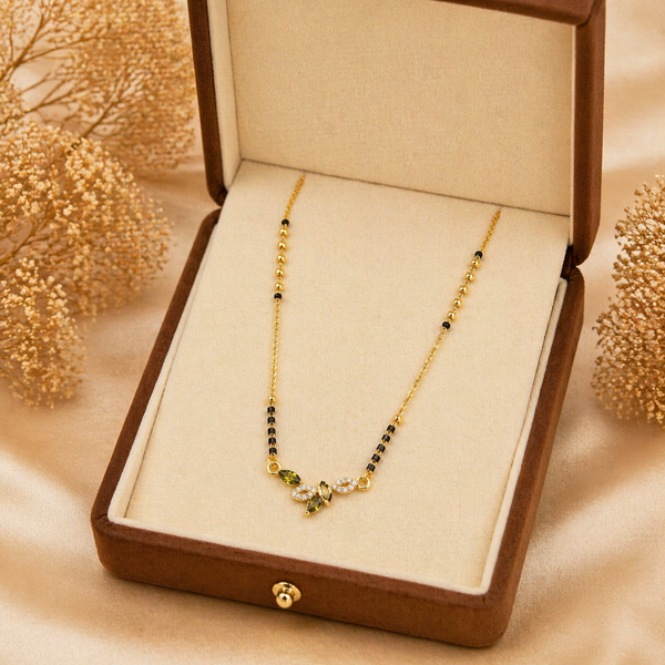 Elowen Leaf Charm Mangalsutra Necklace – Anti Tarnish Gold