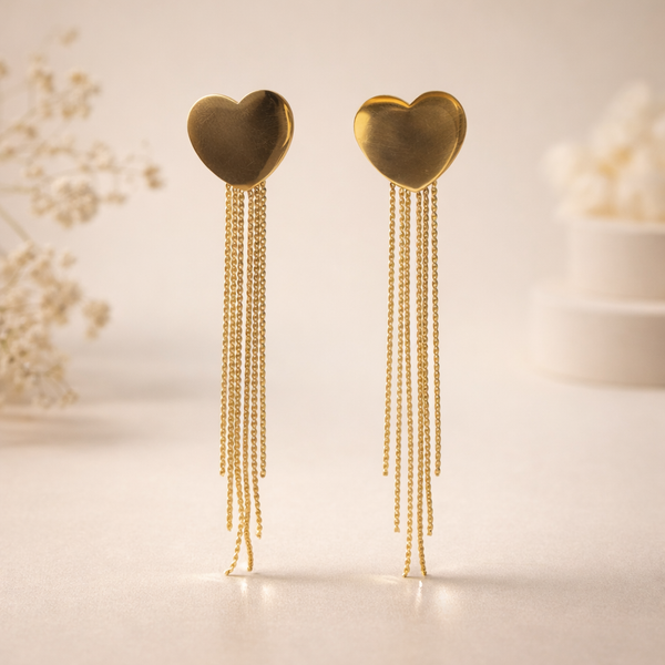 Amara Heart Fringe Earrings – Anti-Tarnish Gold