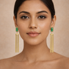 Emerald Bar Chain Drop Earrings for Women – Anti-Tarnish Gold