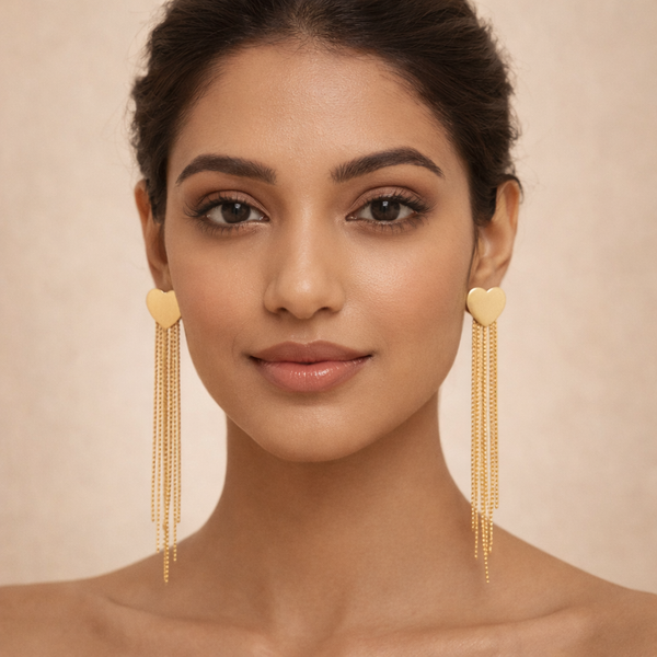 Amara Heart Fringe Earrings – Anti-Tarnish Gold