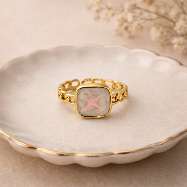 Mare Starfish Enamel Chain Ring – Anti-Tarnish Gold