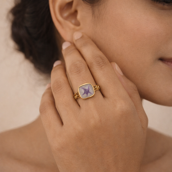Mare Starfish Enamel Chain Ring in Lavender – Anti-Tarnish Gold