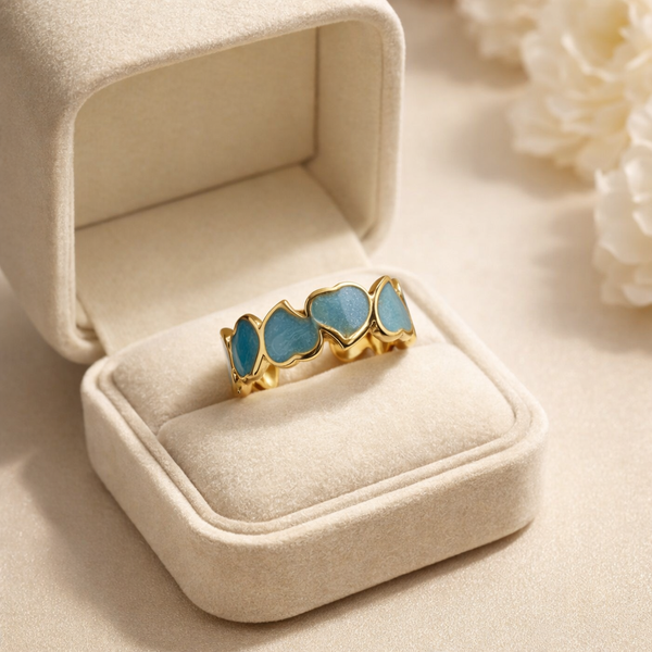 Ciel Blue Heart Band Ring – Anti-Tarnish Gold