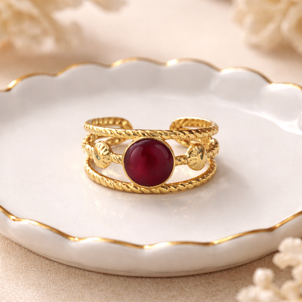 Carnelian Rope Triple Band Ring – Anti Tarnish Gold
