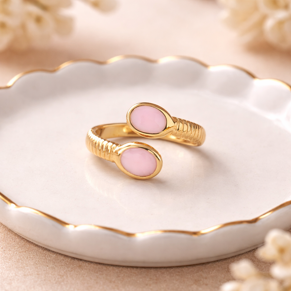 Blush Oval Open Ring – Anti Tarnish Gold Adjustable
