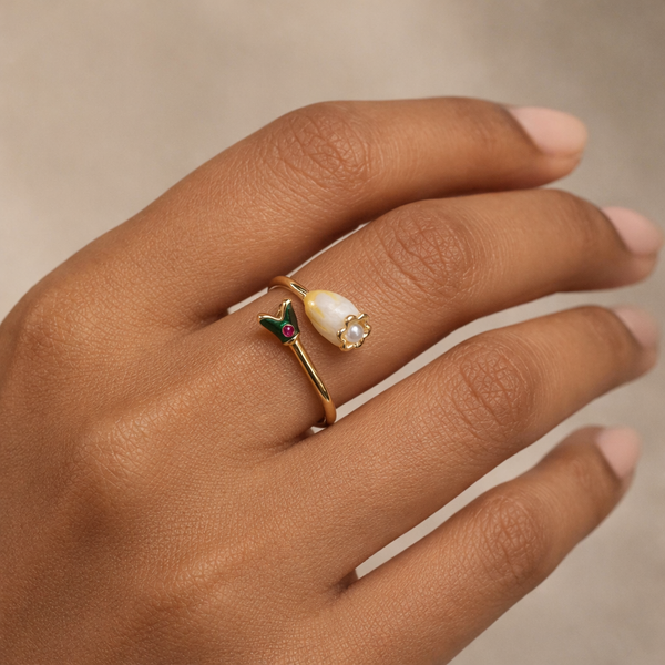 Bloom Pearl Open Ring – Anti Tarnish Gold Adjustable