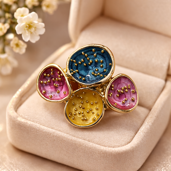 Multi Colour Statement Ring – Anti Tarnish Gold Adjustable