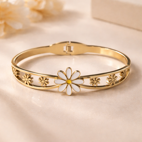 Daisy Enamel Bangle – Anti Tarnish Gold