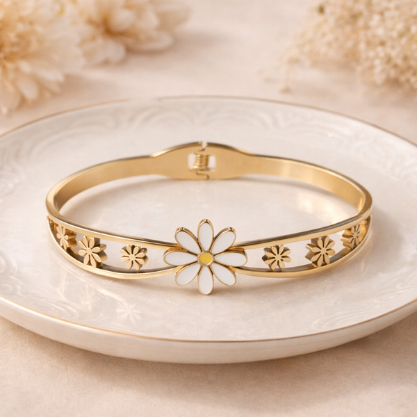 Daisy Enamel Bangle – Anti Tarnish Gold