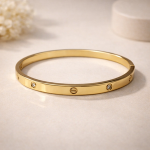 Minimal Crystal Screw Bangle – Anti Tarnish Gold Bracelet
