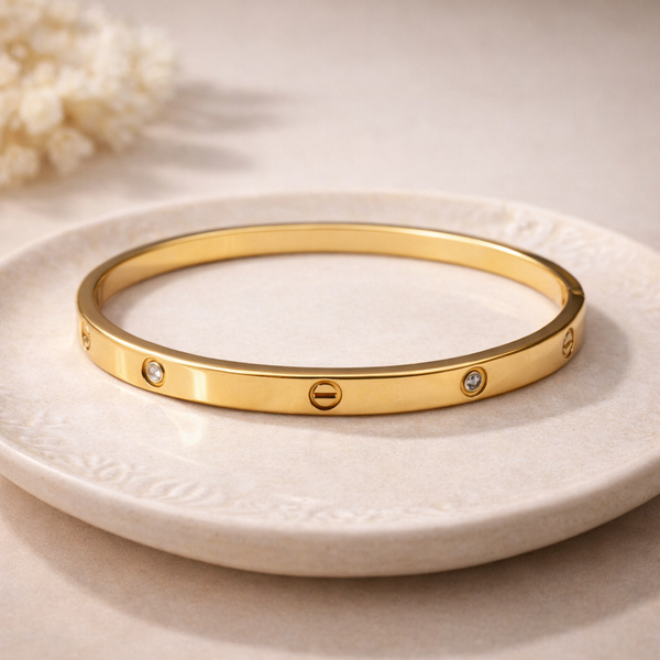 Minimal Crystal Screw Bangle – Anti Tarnish Gold Bracelet