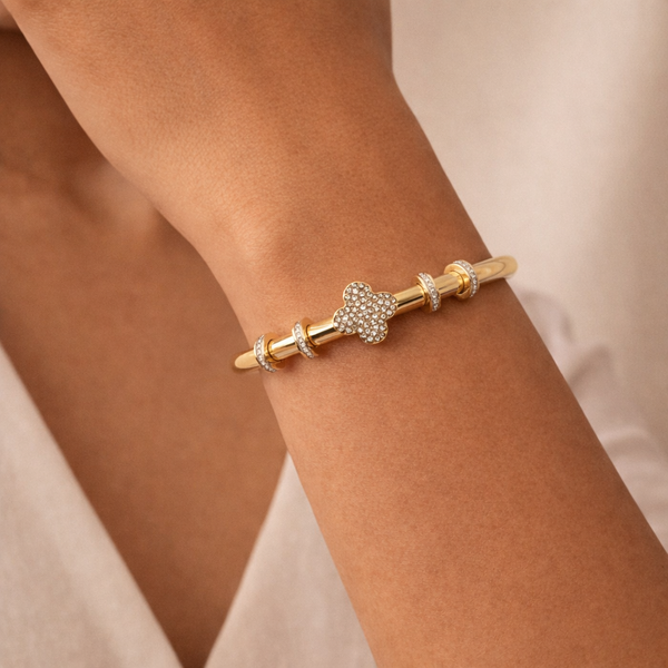 Clover Pave Crystal Bangle – Anti Tarnish Gold