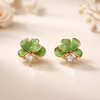 Green Clover Crystal Stud Earrings – Anti Tarnish Gold