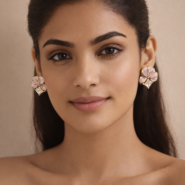 Blush Pink Clover Crystal Stud Earrings – Anti Tarnish Gold
