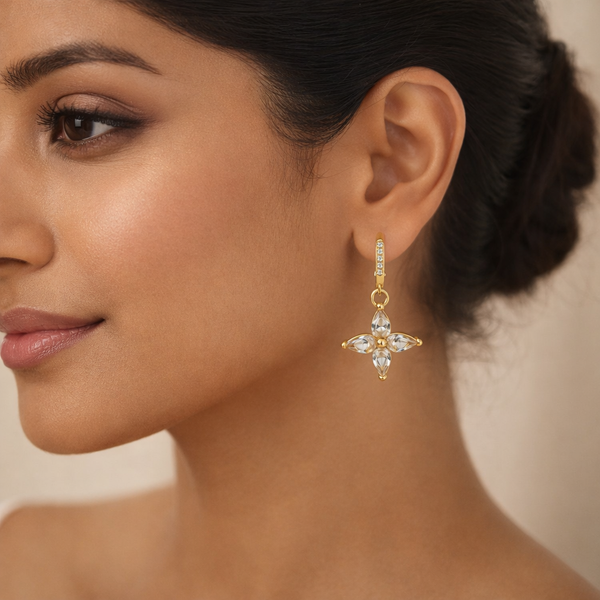 Crystal Flower Huggie Drop Earrings – Anti Tarnish Gold