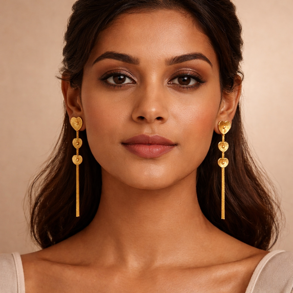 Trio Heart Bar Drop Earrings – Anti Tarnish Gold