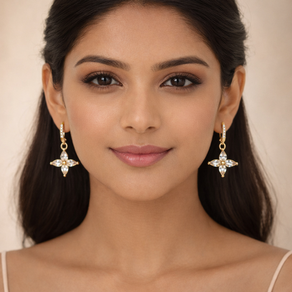 Crystal Flower Huggie Drop Earrings – Anti Tarnish Gold