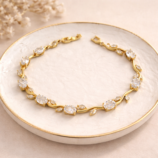 Crystal Wave Tennis Bracelet – Anti-Tarnish Gold